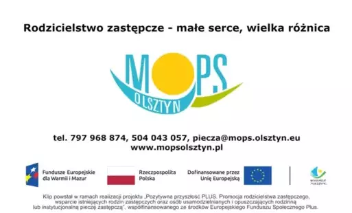 Grafika, tytuł wraz z logo projektu oraz centralnie logo MOPS Olsztyn